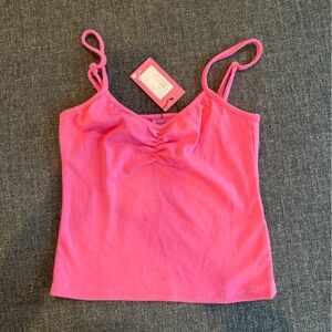 Edikted Hot Pink Ruched Spaghetti Strap Tank Top